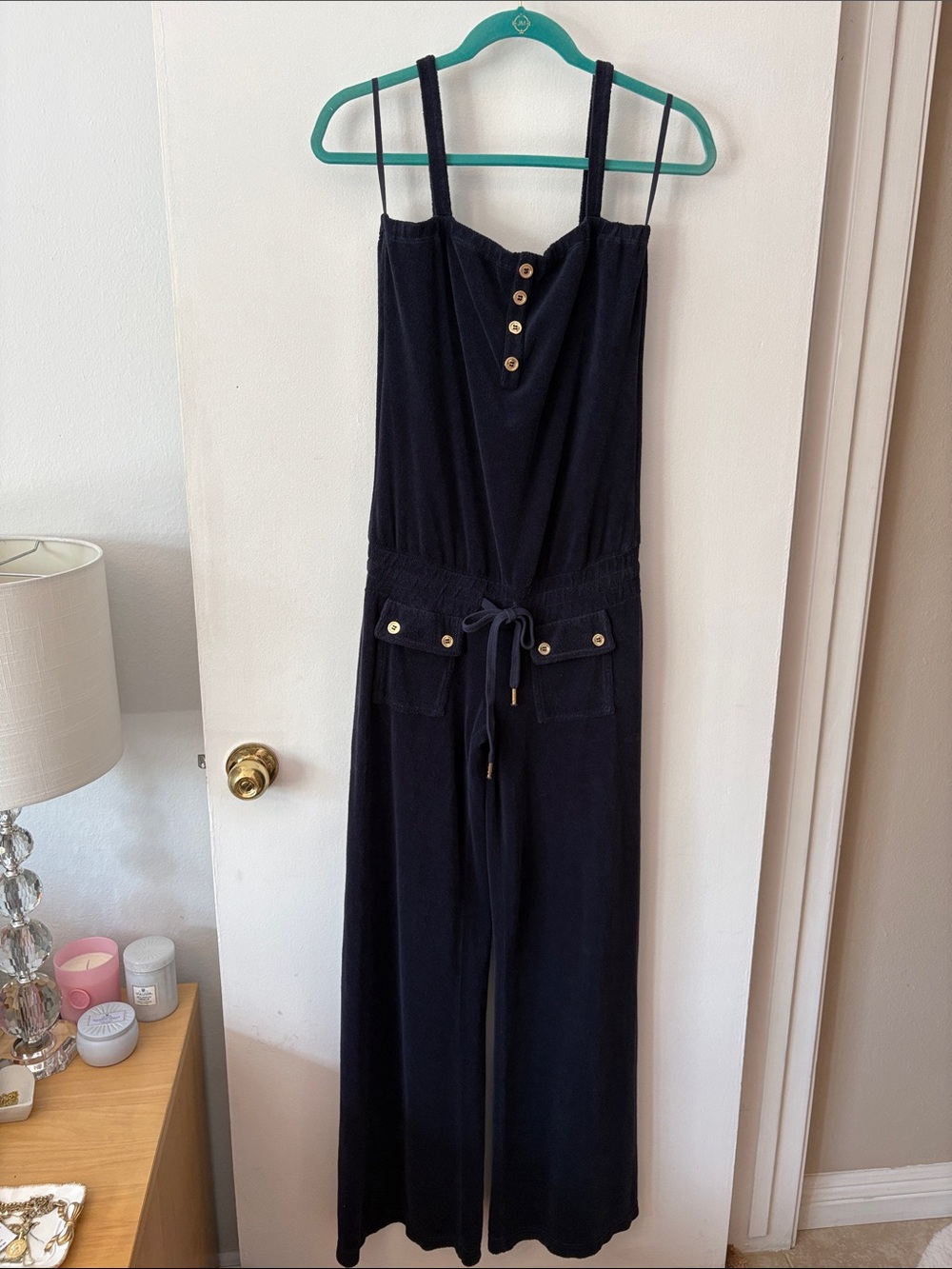 Juicy Couture Y2K Vintage Terry Cloth Navy Wide-Leg Romper - Picture 2 of 15
